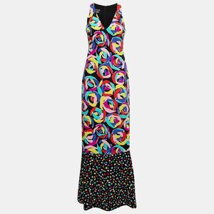 Boutique Moschino Black Multicolor Floral Print Crepe Maxi Dress S